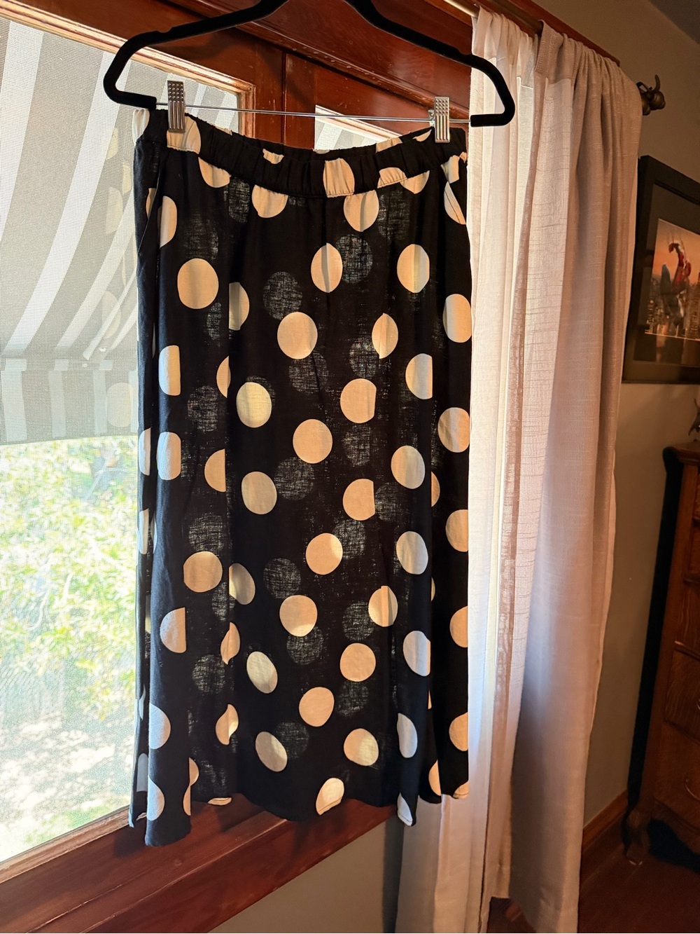 Black Maxi Skirt with Cream Polka Dots